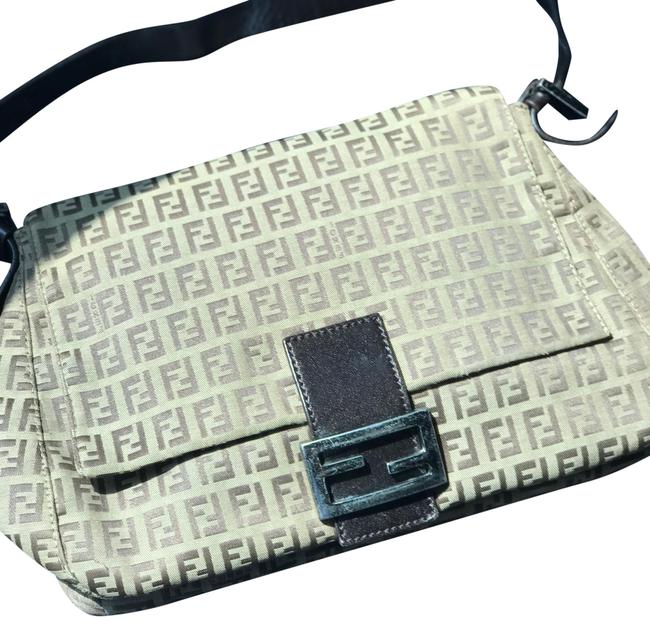 Fendi Shoulder Bag Large Zucca Print Canvas Brown Fabric with Leather Satchel 
