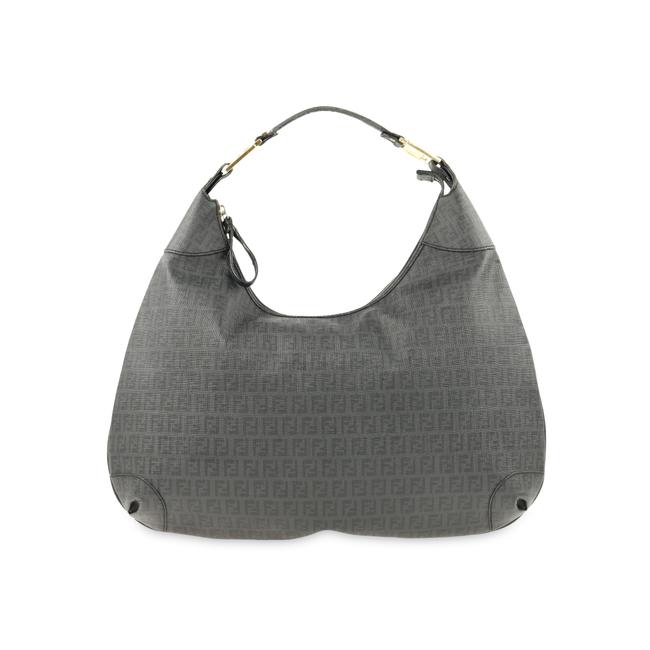 Fendi Large Zucchino Black Coated Canvas Hobo Bag 