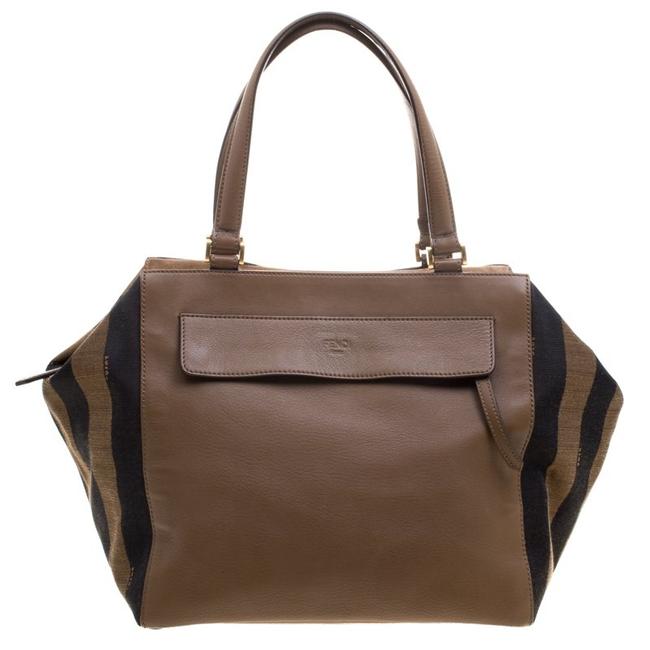 Fendi Boston Bag LeantherCanvas and Suede Pequin Brown Leather Satchel 