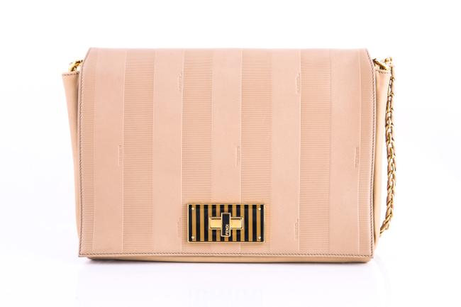 Fendi Flap Beige Pequin Square Nude Leather Cross Body Bag 