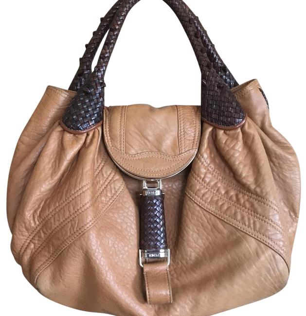 Fendi Large Spy Braided Tan with Dark Brown Details Buttery Soft Leather Satchel 