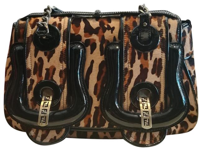 Fendi Leopard Print Black and Tan Pony Fur Satchel 