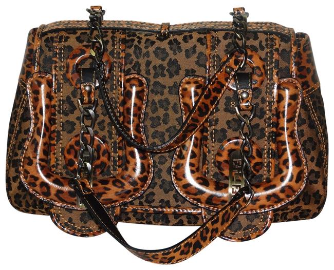 Fendi Leopart print "B" Handbag Brown Canvas Satchel 