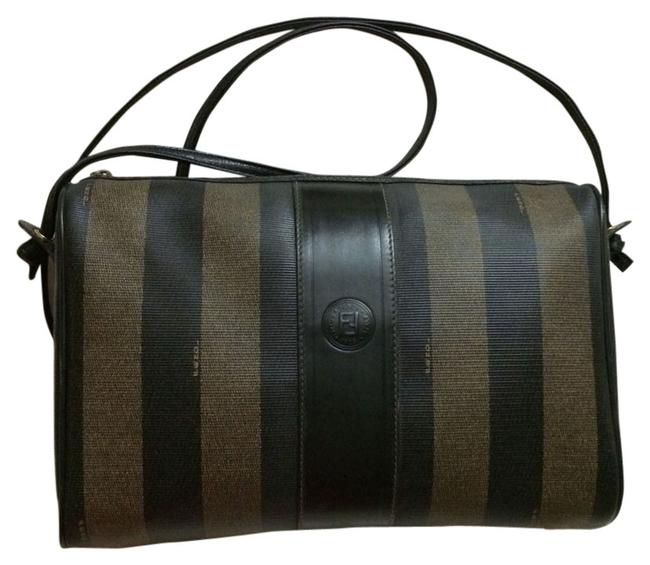 Fendi Lg Pequin Classic TobaccoBlack Cross Body Bag 