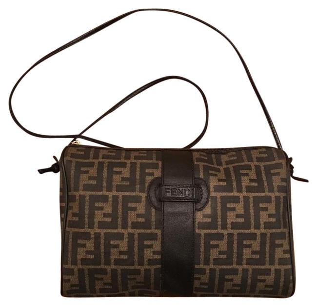 Fendi Lg Zuperb Zucca Signature Beauty Tobacco Black Cross Body Bag 