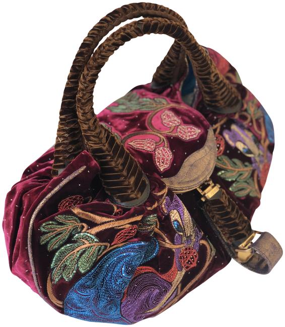 Fendi Limited Edition Embroidered Squirrel Spy Bordeaux Velvet Hobo Bag 