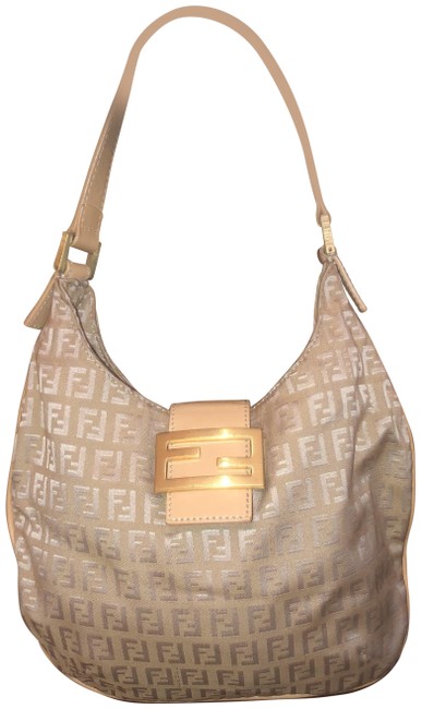 Fendi Logo Beige Tan Gold Cloth Hobo Bag 