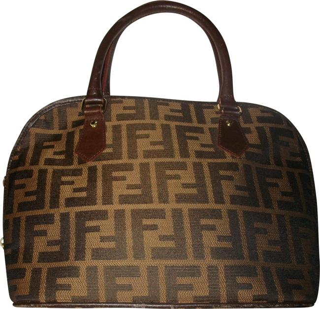 Fendi Logo Brown Canvas An Leather Satchel 