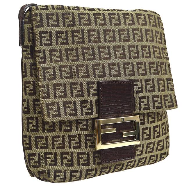 Fendi Logo Brown Canvas Cross Body Bag 