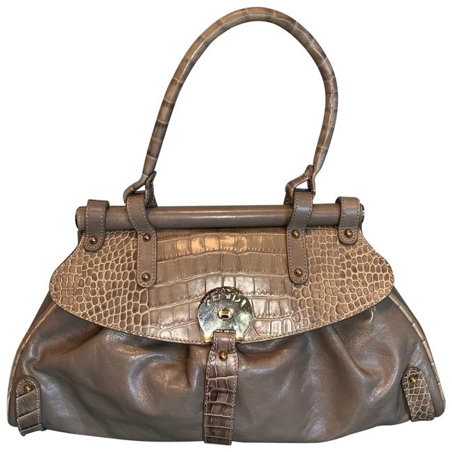 Fendi Magic Croci Embossed Cream Leather Satchel 