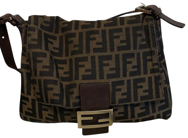 Fendi Mama Zucca Monogram Flap Brown Canvas Satchel 