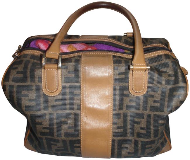 Fendi Medium Brown Monogram Leather Satchel 