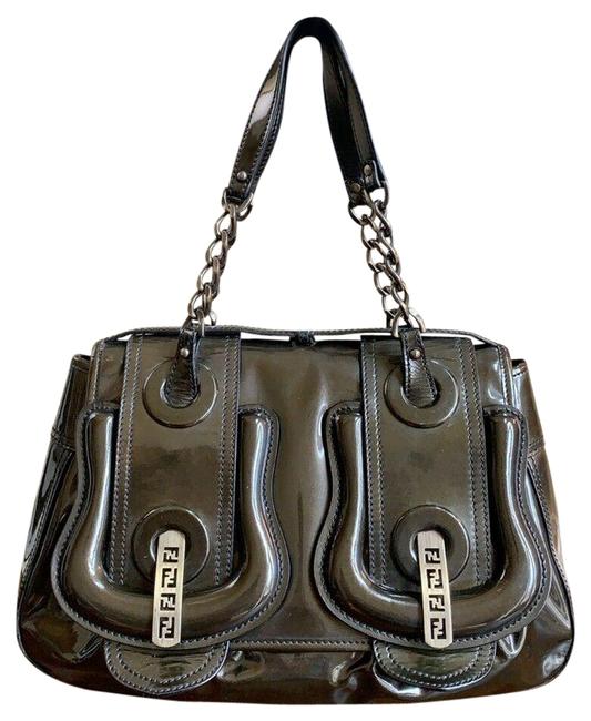 Fendi Medium Buckle Runway 8bn165 Dark Olive Green Patent Leather Satchel 