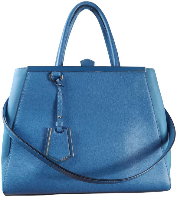 Fendi Medium Elite Shopper 2jours Tote Blue Calfskin Satchel 