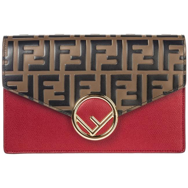 Fendi Medium Ff Logo Wallet In Chain Red Cross Body Bag 