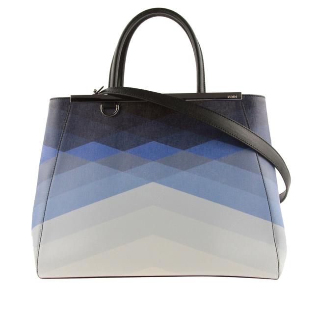 Fendi Medium Geometric 2jours Blue Saffiano Leather Satchel 