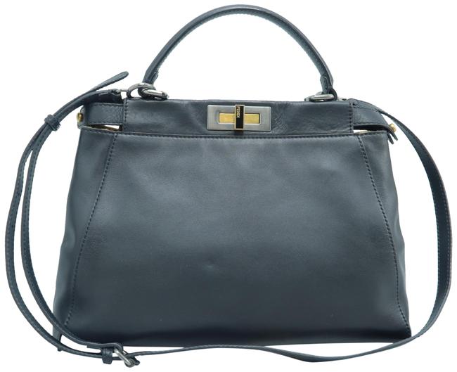 Fendi Medium Peekaboo Black Calfskin Leather Satchel 