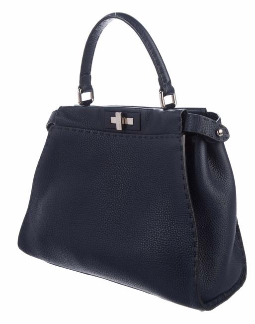 Fendi Medium Selleria Peekaboo Black Pebble Leather Satchel 
