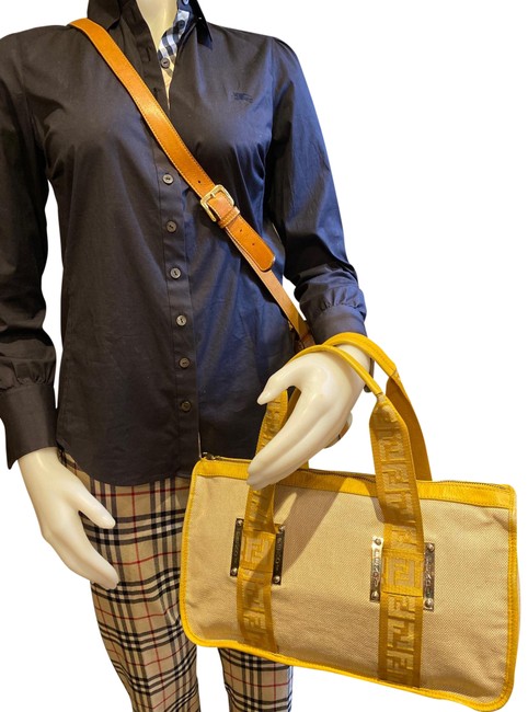 Fendi Medium Size Cream Canvas Satchel 