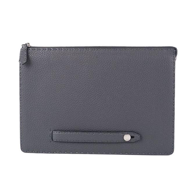 Fendi Men&s Celeria Gray Leather Clutch 
