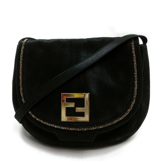 Fendi Messenger Ff Logo Forever 872482 Black Leather Cross Body Bag 