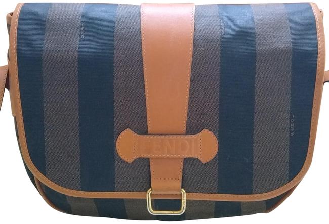 Fendi Messenger Penquin Stripe BlackCamel Leather Cross Body Bag 