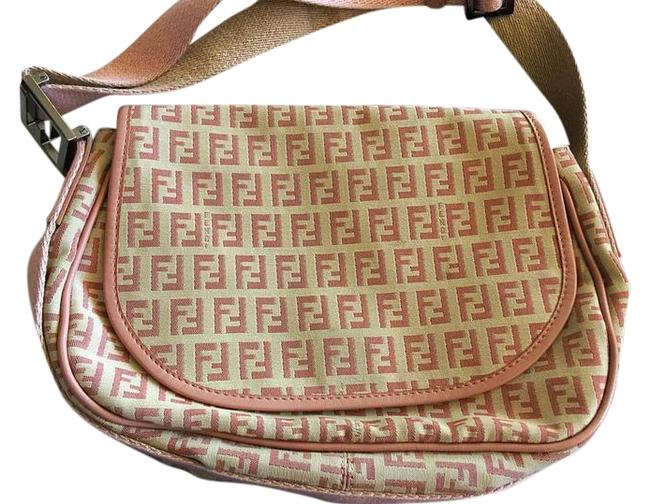 Fendi Messenger Pink and Beige Leather Fabric Cross Body Bag 
