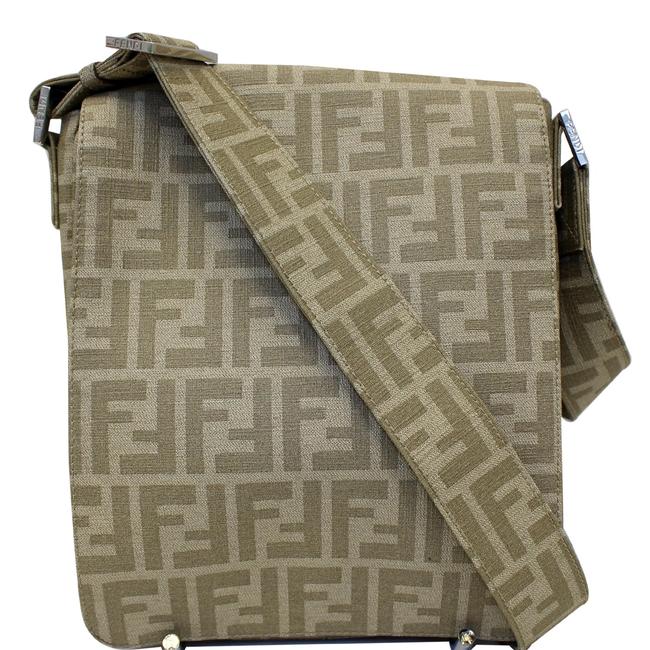 Fendi Messenger Zucca Flap Taupe Canvas Cross Body Bag 