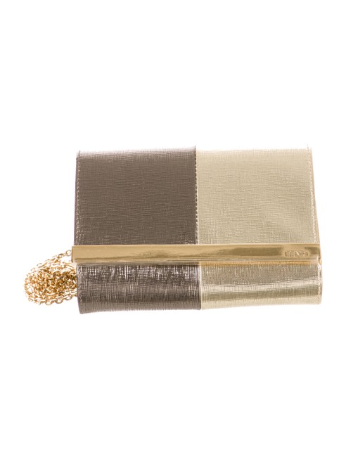 Fendi Metallic and Bronze Saffiano Mini Rush Gold Leather Cross Body Bag 