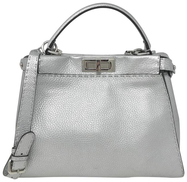 Fendi Metallic Medium Iconic Peekaboo Silver Leather Satchel 