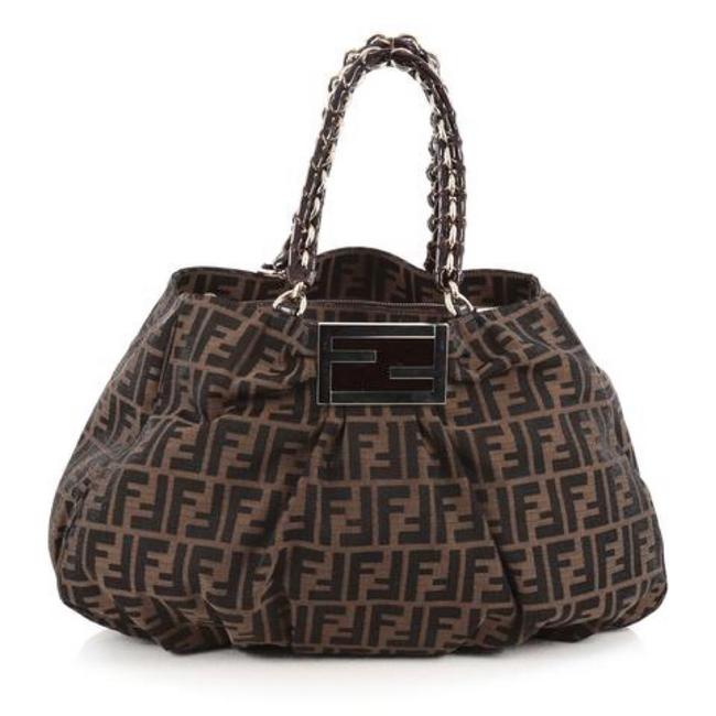 Fendi Mia Borsa Grande Brown Canvas and Leather Hobo Bag 