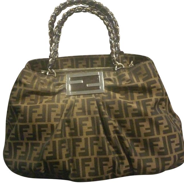 Fendi Mia Borsa Grande Canvas Leather Brown and Black Hobo Bag 