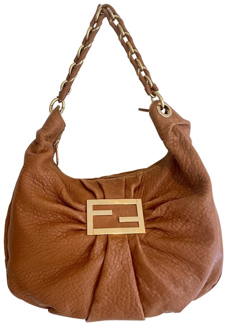 Fendi Mia Pebbled BrownCognac Leather Hobo Bag 