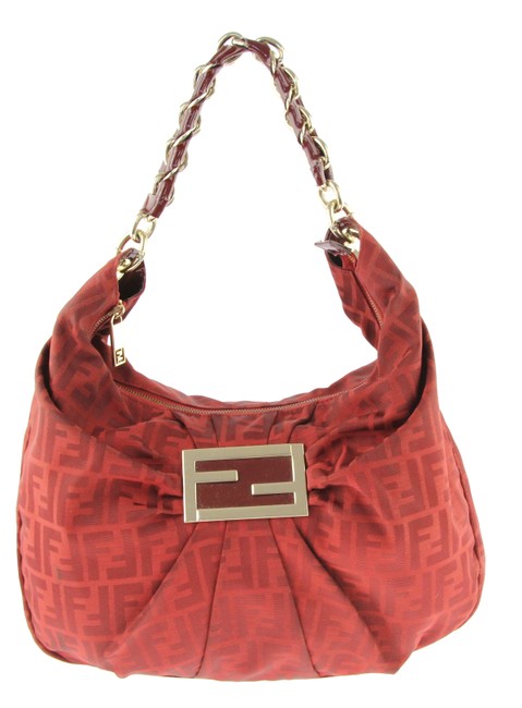 Fendi Mia Red Zucca Canvas Hobo Bag 