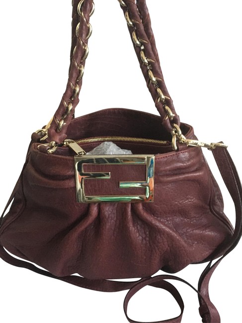 Fendi Mia Small 2 way and 3 Pocket Burgundy Lambskin Leather Cross Body Bag 