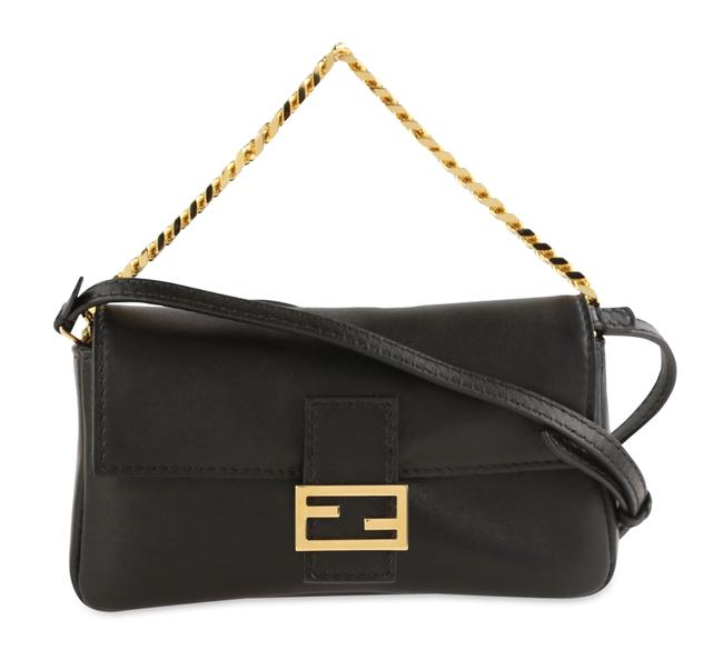 Fendi Micro Baguette Black Leather Cross Body Bag 