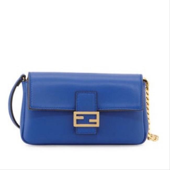 Fendi Micro Baguette Blue Gold Leather Cross Body Bag 