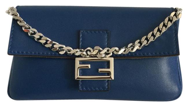 Fendi Micro Baguette Blue Leather Cross Body Bag 