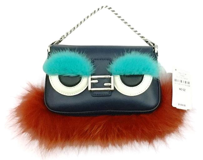 Fendi Micro Baguette Monster Navy Lambskin Leather Cross Body Bag 