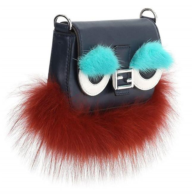 Fendi Micro Baguette Monster Navy Leather Cross Body Bag 