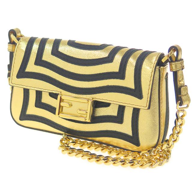 Fendi Shoulder Micro Dot Com Baguette Metallic Gold Leather Cross Body Bag 