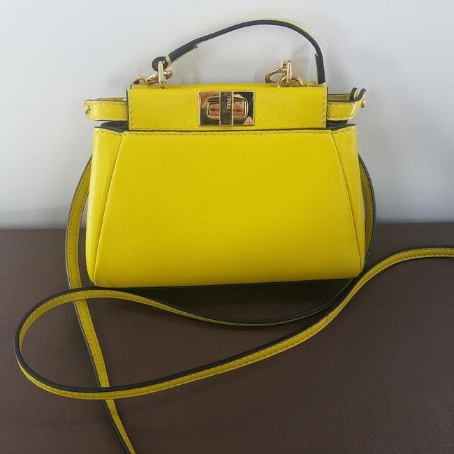 Fendi Micro Peekaboo Yellow Calfskin Leather Cross Body Bag 