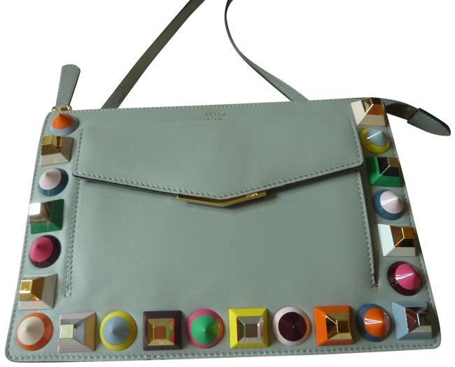 Fendi Mini &2jours& Studded Pouch Calfskin Gray Leather Cross Body Bag 