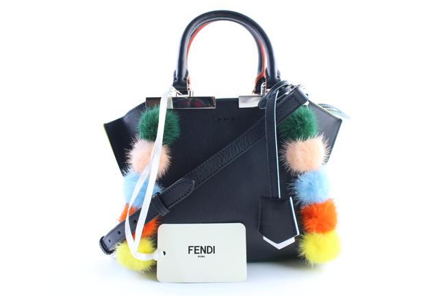 Fendi Mini 3jours Fur Pompoms 2way 4lr0501 Black Leather Cross Body Bag 