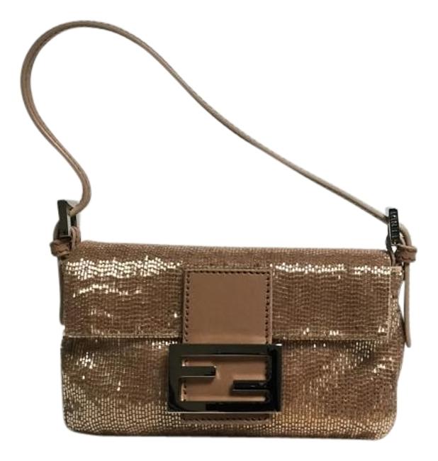 Fendi Mini Baguette Peach Beaded Satchel 