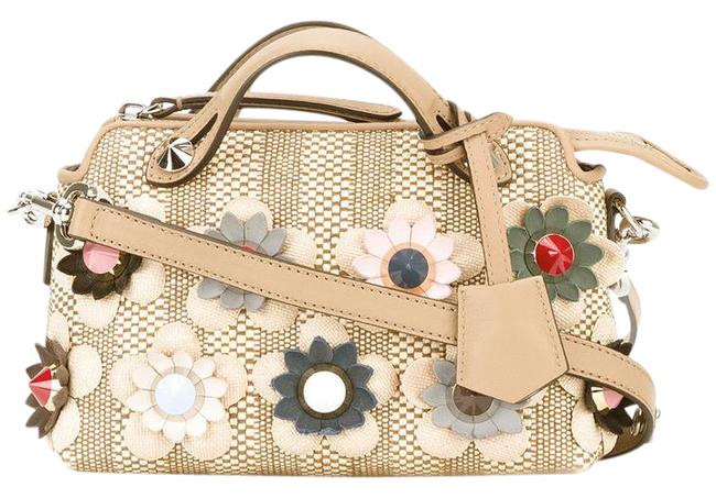 Fendi Mini By The Way Raffia Flowerland Tan Leather Cross Body Bag 