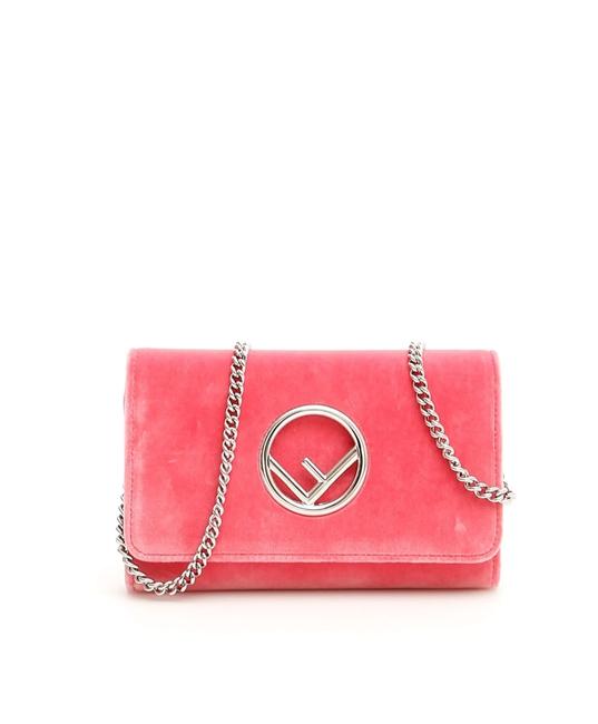 Fendi Mini Cr Logo Pink Velvet Cross Body Bag 