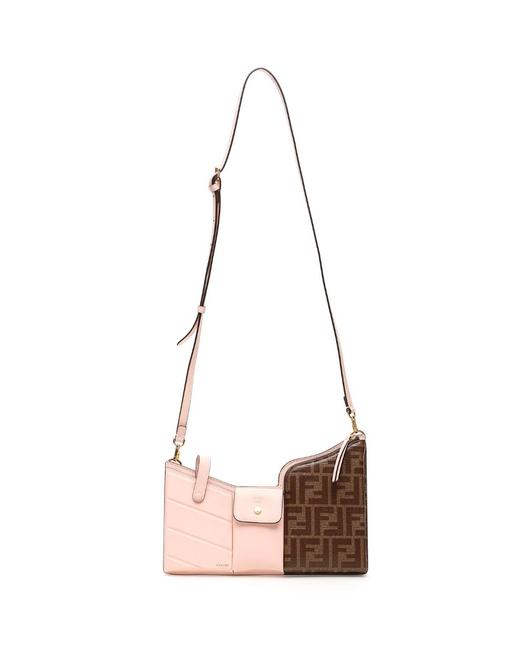 Fendi Mini Cr New 3 Pockets Pink Brown Leather Cross Body Bag 