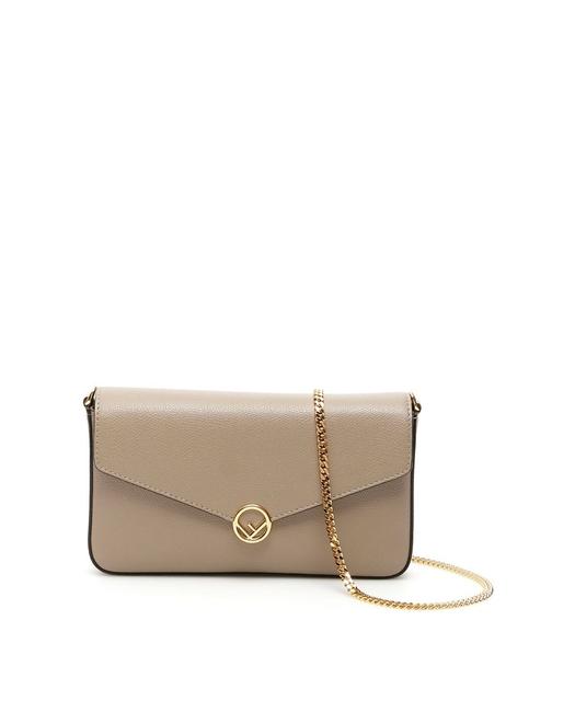 Fendi Mini Cr New F Buckle Beige Leather Cross Body Bag 