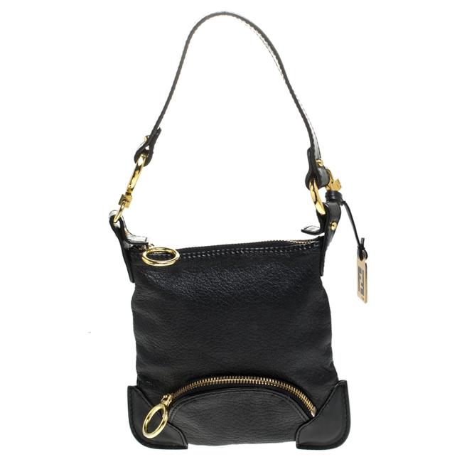 Fendi Mini Front Pocket Black Leather Clutch 